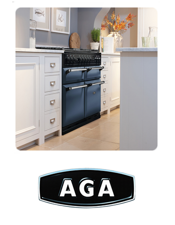 AGA master chef dorset, in kitchen with AGA logo