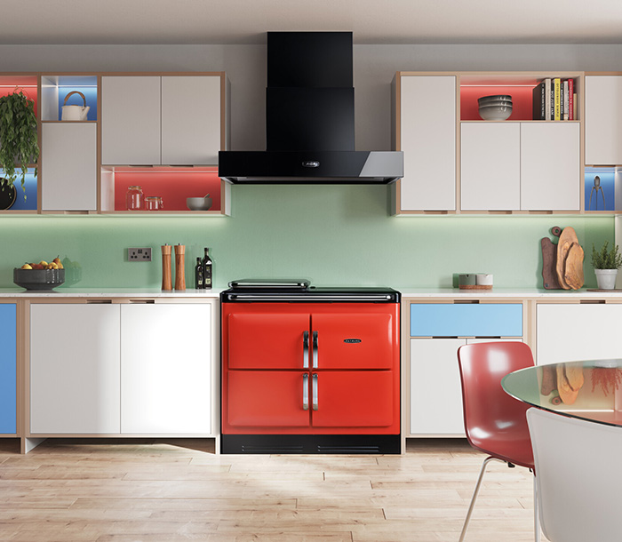 cool modern funky kitchen with red aga